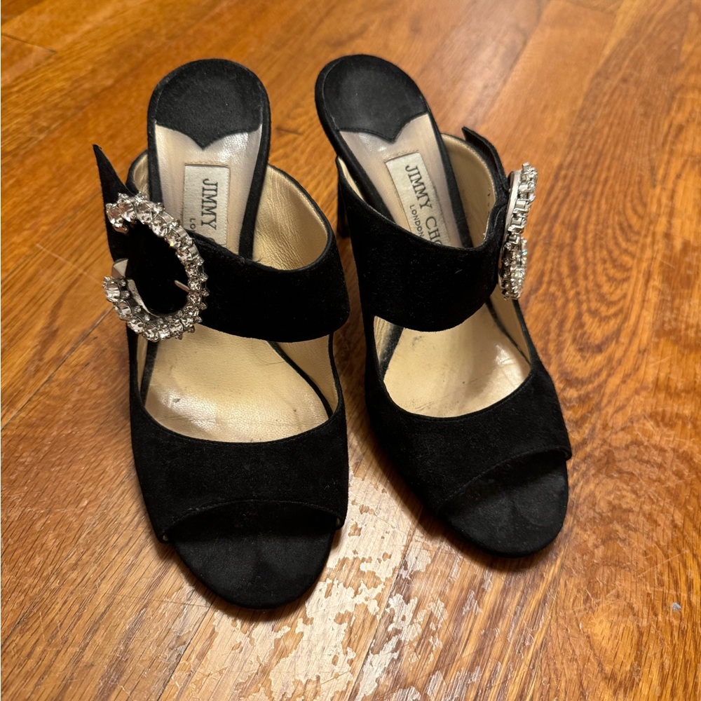 Jimmy Choo Black and Silver Embellished Heels